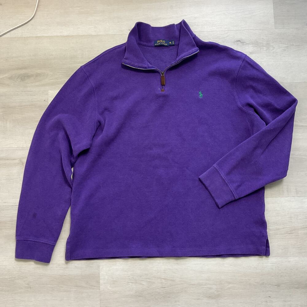 Polo Ralph Lauren Quarter Zip Pullover Sweater Pure Cotton Royal Purple XL
